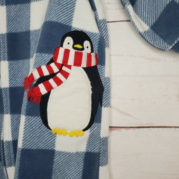 Penguin Embroidered Toddler Pajama Set – Blue White Checkered, Closed Feet, 0-9 - Picture 2 of 11